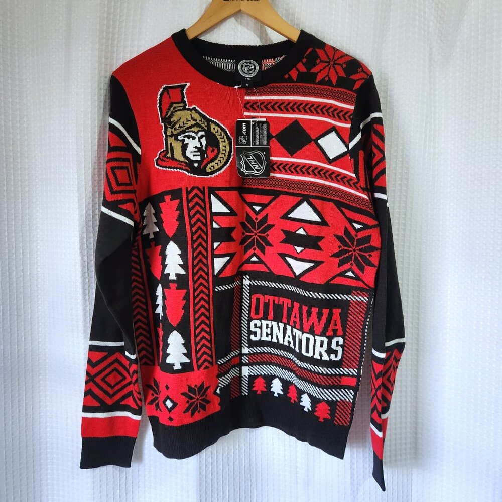 NHL Ottawa Senators Sweater Size Med. Knit Red Black and White Holiday